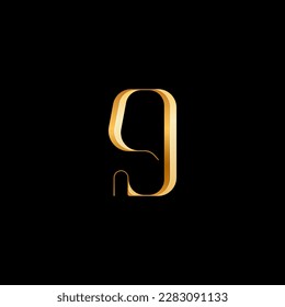 3d number 9 serif alphabet, beautiful elegant golden font classic perfect for logotypes, wedding invitations, or fashion or perfume design, brand etc, vector illustration 10EPS
