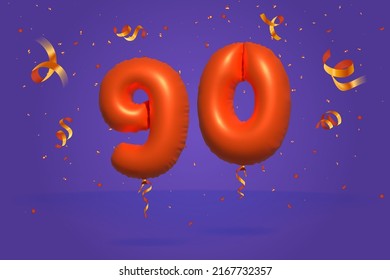 3d Zahl 90 Verkauf von Rabatt Förderung aus realistischen Konfetti Foil 3d Orange Helium Ballon Vektor. Illustration zum Verkauf von Poster, Bannerwerbung, Einkaufstasche, Geschenkbox, Geburtstag, Jahrestag