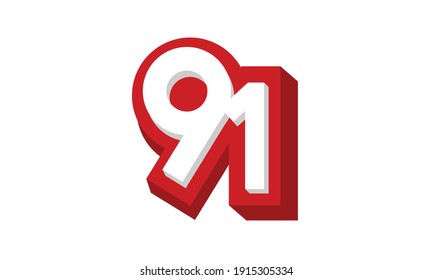 3D Number 91 Red Modern Cool Logo