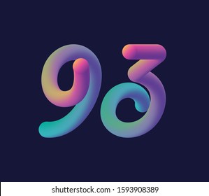 3D number 93 multi colour gradient digit icon vector template.