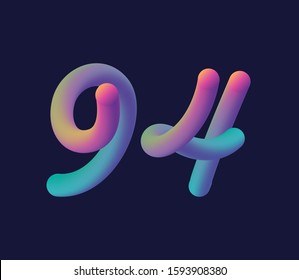 3D number 94 multi colour gradient digit icon vector template.
