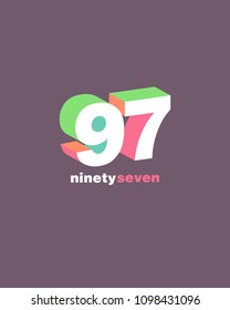 3D Number 97, Digit ninety seven vector template.