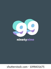 3D Number 99, Digit ninety nine vector template.