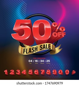 3D number banner set on colour background vector illustration for promotion advertising.