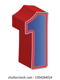 3D number one. Vector illustration.