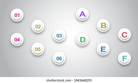 3d Number Point Markers 1 To 6 And A To F Infographic With Editable  Drop Shadows On Background Made In Illustrator