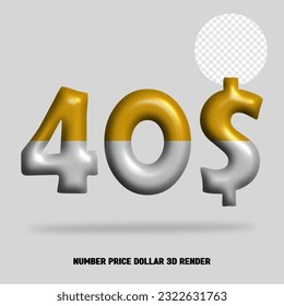 3D number price dollar gold silver color