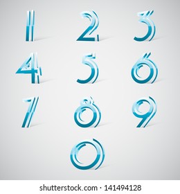 3d number set, blue glossy style.