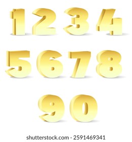 3D Number Set with metallic colors