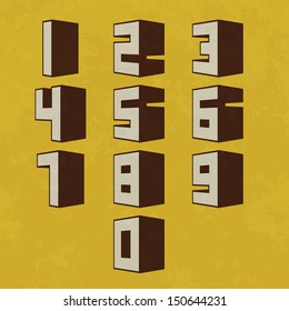 3d Number set retro and vintage style with grunge. Vector illustration. 