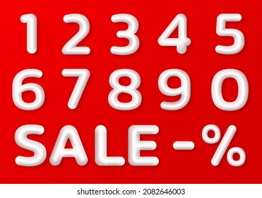 3d number set with sale text and percent sign. Font for discount, promotion and advertising design. Vector illustration.