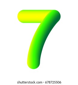 3d number seven, 7. 3d font. Three-dimensional numeral alphabet letter. EPS10 vector illustration. Neon yellow-green font.