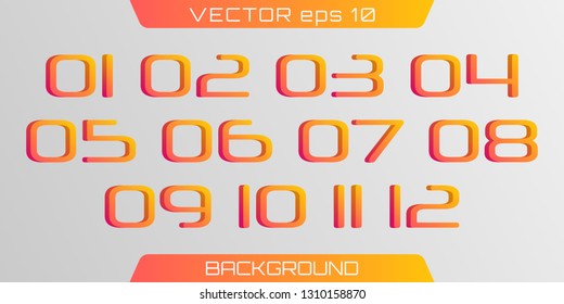 3D number template.  Colorful icons with numbers isolated on white background.  Number Bullet Point Colorful 3d Markers 1 to 12 Vector.