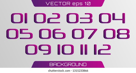 3D number template.  Colorful icons with numbers isolated on white background.  Number Bullet Point Colorful 3d Markers 1 to 12 Vector.
