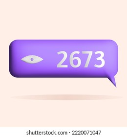 3D number of views icon design. Social media marketing concept. Vector render illustration