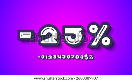 3D numbers, Discount 25% percent rounded numerals, vector illustration 10EPS
