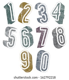 3d numbers with halftone dots textures, stylish simple shaped numerals for design.