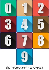 3d Numbers with Long Shadows, Vector Illustration.