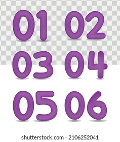 3D numbers one to six
