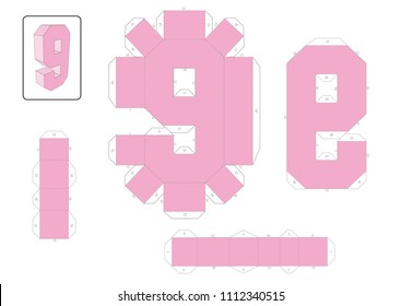 3d numbers paper craft model template, cut out and glue with guide for creative children school. Vector editable.