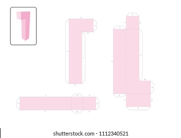 3d numbers paper craft model template, cut out and glue with guide for creative children school. Vector editable.