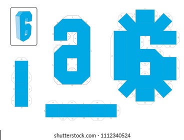 3d numbers paper craft model template, cut out and glue with guide for creative children school. Vector editable.