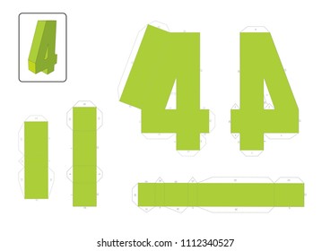 3d numbers paper craft model template, cut out and glue with guide for creative children school. Vector editable.