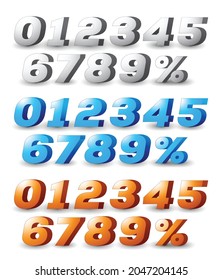 3D numbers with percentage sign vector set in black and white , blue , red color variations