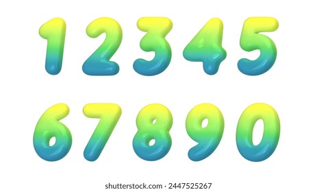 3D numbers plastic green from 0 to 9. Vector illustration