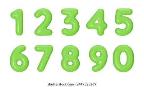 3D numbers plastic green from 0 to 9. Vector illustration