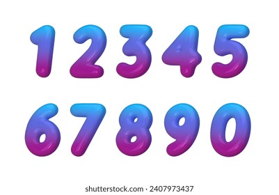 3D numbers plastic violet  from 0 to 9. Vector illustration