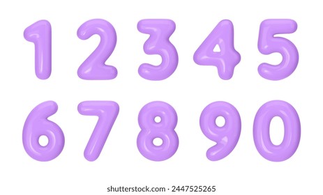 3D numbers plastic violet from 0 to 9. Vector illustration