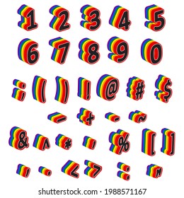 3D numbers, punctuation marks and symbols. Puffy colored numbers in LGBT style. Rainbow numbers.