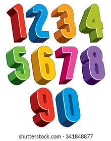 3d numbers set from 0 to 9, colorful numerals for advertising and web design.