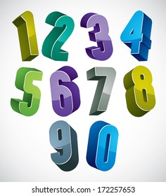 3d numbers set in blue and green colors made with round shapes, colorful glossy numerals for advertising and web design.