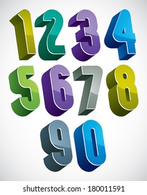 3d numbers set in blue and green colors made with round shapes, colorful glossy numerals for advertising and web design.