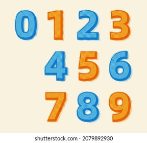 3d numbers set with halftone effect.
