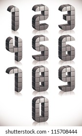 3d numbers set made in digital style, vector.
