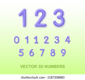 3d numbers set. Render isolated numbers with shadow. 3d font vector cartoon minimal illustration