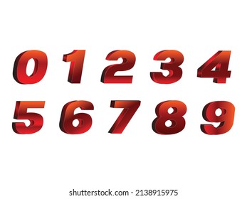 3d Numbers Set. Vector set of 1-9 digit icons. 0, 1, 2, 3, 4, 5, 6, 7, 8, 9 Red Numeral Alphabet. Vector Isolated Number. Mathematical Symbols.