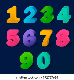 3D numbers. Vector cartoon children figures. Festive Handwritten Numbers set. Colored numbers. 