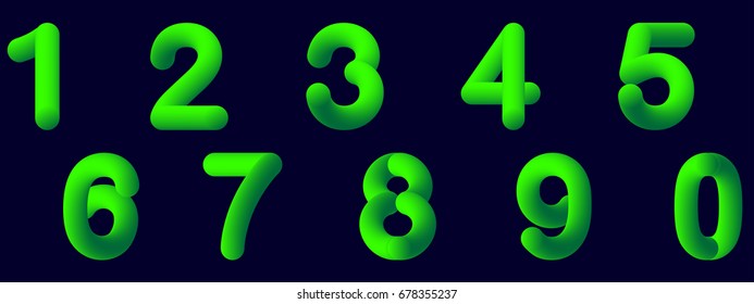3d numbers vector font isolated on dark blue background. 3d neon green numbers 1, 2, 3, 4, 5, 6, 7, 8, 9, 0 numeral alphabet illustration. Vector isolated numbers.