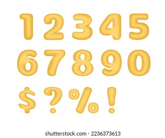 3d numbers vector set. Isolated golden numbers and signs. Exclamation and question marks, dollar and percentage on white background. Trendy 3 D design elements. - Shutterstock ID 2236373613