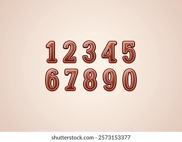 3D numbers, for your logo design, 0, 1, 2, 3, 4, 5, 6, 7, 8, 9 made chocolate style, vector illustration 10EPS.