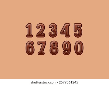 3D numbers, for your logo design, 0, 1, 2, 3, 4, 5, 6, 7, 8, 9 made chocolate style, vector illustration 10EPS.