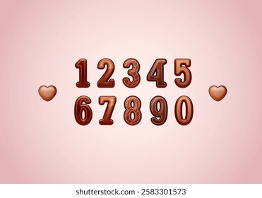 3D numbers, for your logo design, 0, 1, 2, 3, 4, 5, 6, 7, 8, 9 made chocolate style, vector illustration 10EPS.