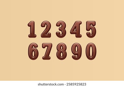 3D numbers, for your logo design, 0, 1, 2, 3, 4, 5, 6, 7, 8, 9 made chocolate style, vector illustration 10EPS.