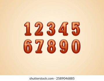 3D numbers, for your logo design, 0, 1, 2, 3, 4, 5, 6, 7, 8, 9 made chocolate style, vector illustration 10EPS.