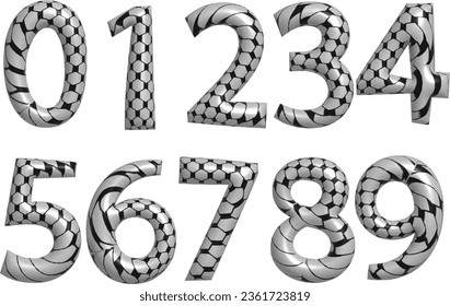 3d numbers.Design black and white texture . Screen print . Vector tire track alphabet numbers. Car tread silhouette . Tyre print .Wheel tire track. Traces of tires