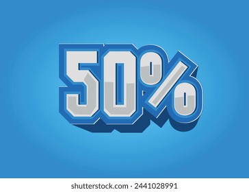 3D object, decorative percentage text, blue and white. 50%